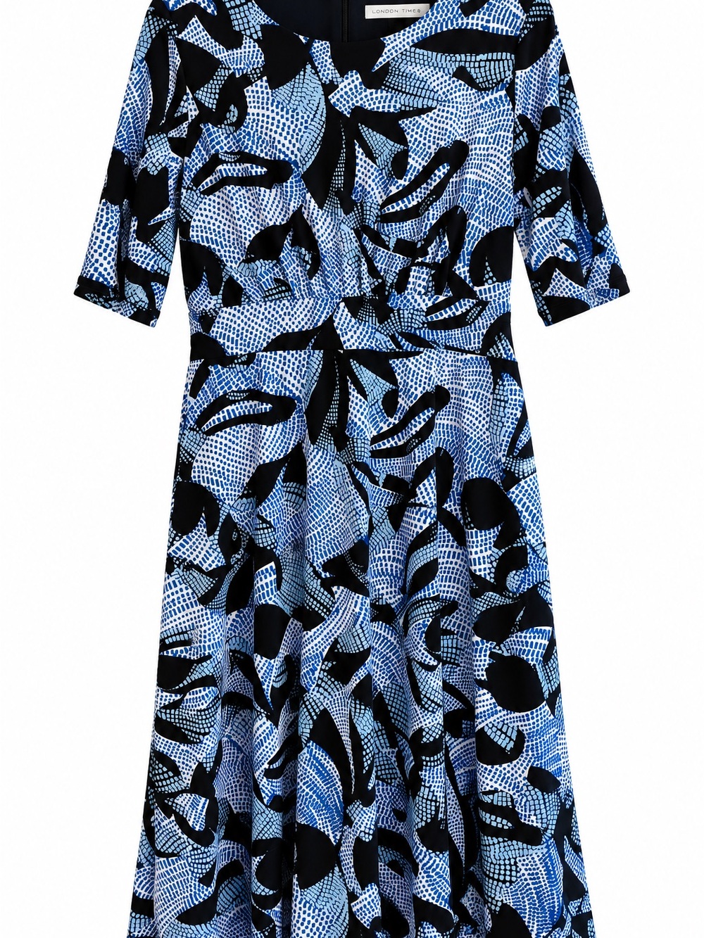 London Times Blue and Black Patterned Midi Dress